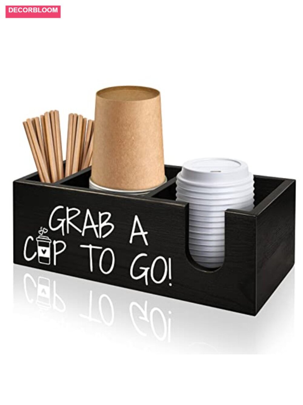 Rustic Coffee Station Organizer with 3 Compartments for Cups and Lids